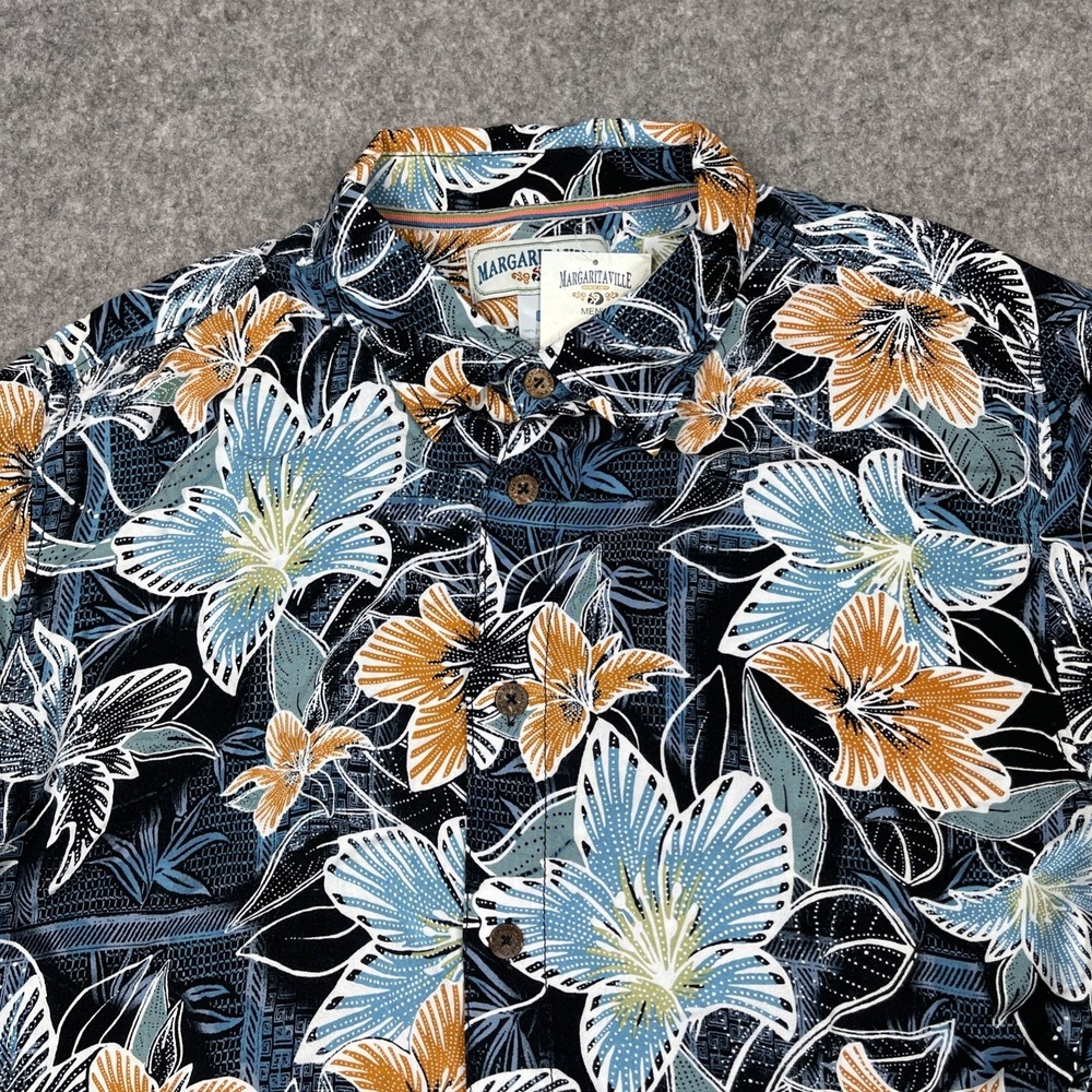 NWT Margaritaville Men's Hawaiian Button Up Shirt Floral Men's Large Black Rayon